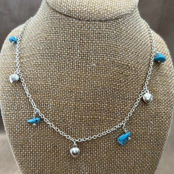 Jewelry - 16” Long Turquoise and Silver Necklace Made in Italy.